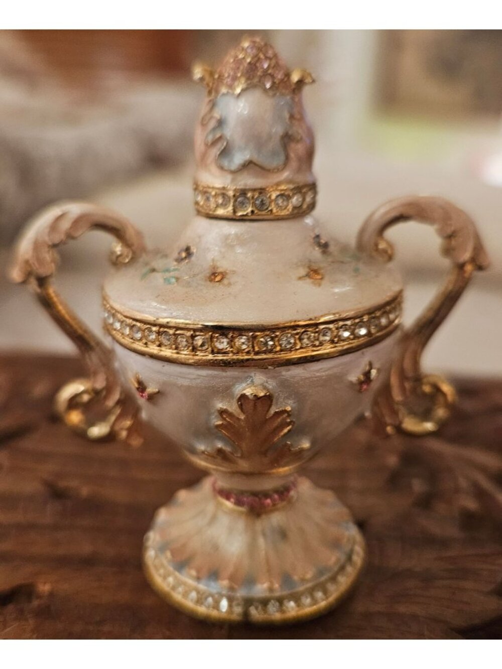 Vintage Miniature Perfume Bottle Ornate Gold Handles & Rhinestones Collectible